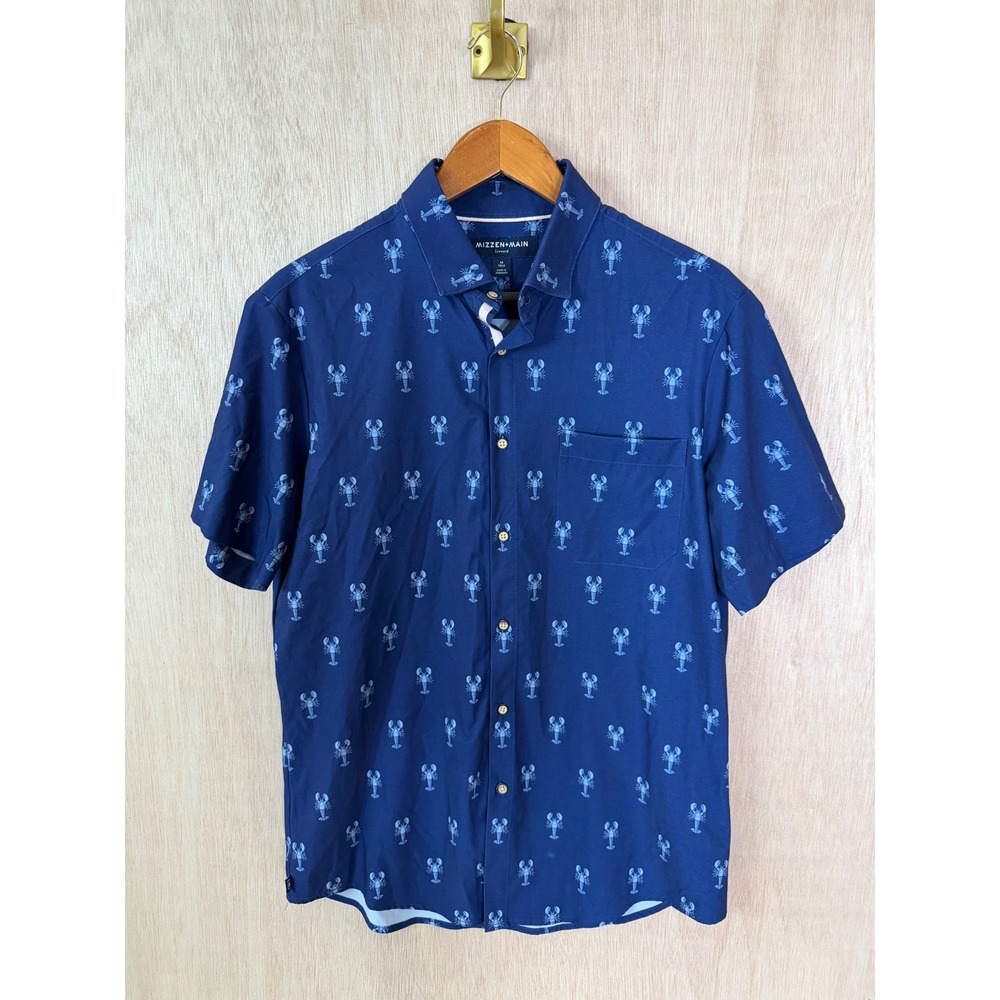 Mizzen + Main Leeward Trim Fit Lobster Print Short Sleeve Button Down Shirt M